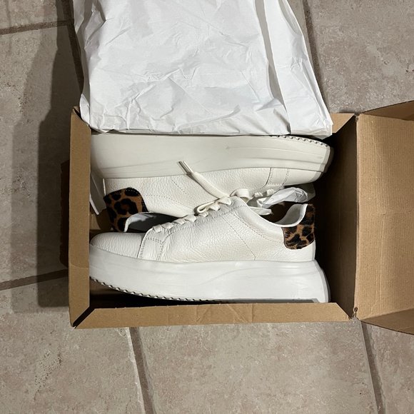 Zara leather platform sneakers with calf hair leopard accent Size 8 - Picture 2 of 6